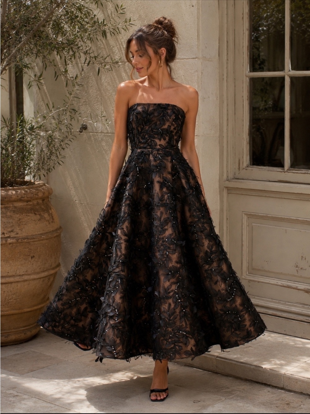 HELSI Celine Dress Sequin 3D Floral Gown Strapless Maxi